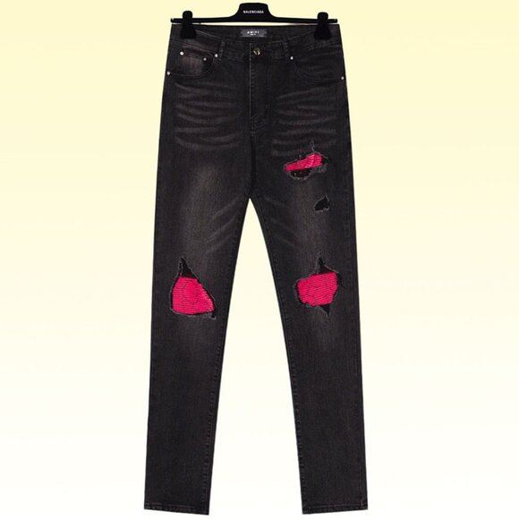 Amiri Pink Printed Ripped Jeans